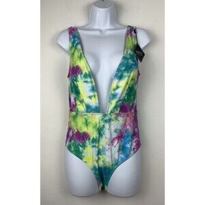 4 For $20 ZAFUL Tie Dye Plunging Neck High Leg One-Piece Swimsuit Size Medium